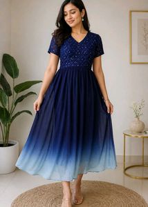 Elegant Navy Ombre Sequined Dress 💙