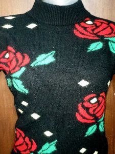 Vintage Rose Print Mock Neck Sweater