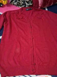 Red Beaded Cardigan Sweater