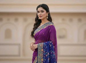Purple Embroidered Party Wear Saree