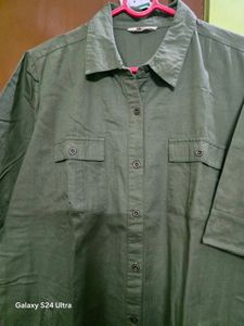 Olive Green Button-Up Shirt