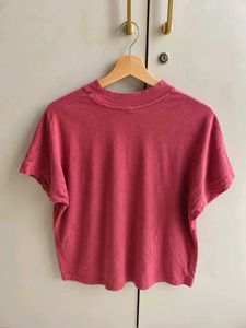 Washed Pink Mock Neck T-Shirt