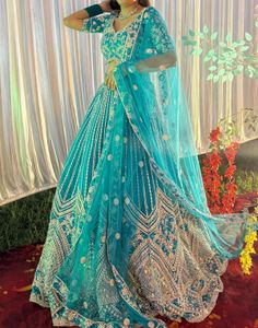 Stunning Teal Embroidered Lehenga Choli