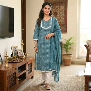 Beautiful Teal Floral Lace Kurti