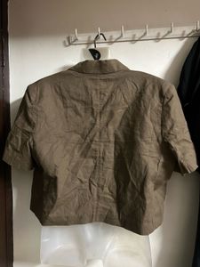 Brown Cropped Blazer with Short Sleeves