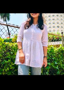 White Embroidered Tunic Top