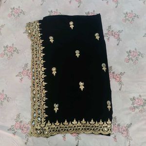 Elegant Black Embroidered Saree