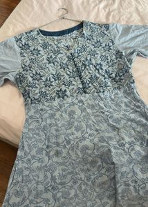 Blue Floral Print Kurta