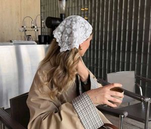 white lace bandana head scarf