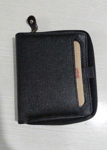 Compact Black Textured Zip-Around Wallet Unisex