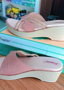 Pink Glitter Platform Slides