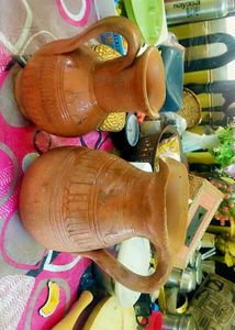 2 Combo Mitti Ke Jugs Vintage Clay Pitcher Set