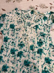 Embroidered Cotton Kurta with Floral Print