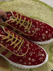 Embroidered Red Velvet Sneakers