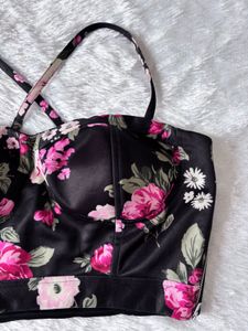Ewa Young Black Floral Crop Top