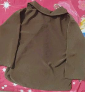 Brown Collared Button Detail Top