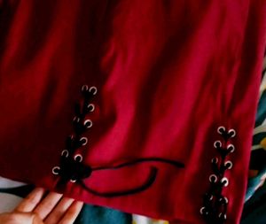Burgundy Lace-Up Mini Skirt