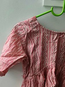 Peach Printed Kurta Dress