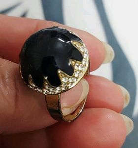 Elegant Black Gemstone Ring with CZ Accents