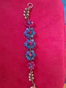 Blue &amp; Pink Beaded Flower Bracelet