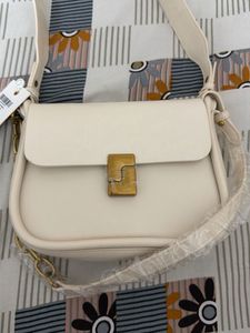 Cream Flap Crossbody Bag with Gold Chain