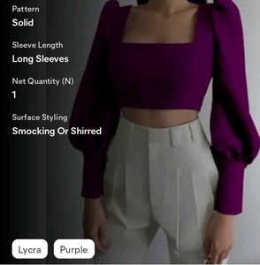 Purple Puff Sleeve Crop Top