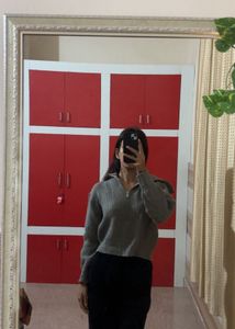 Gray Half-Zip Knit Sweater