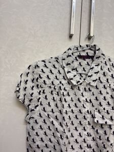 Chic Bird Print Button-Up Shirt