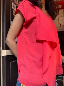 Chic Coral Ruffled V-Neck Top