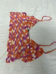 Crochet Knit Crop Top with Scalloped Hem
