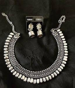 Oxidized Silver Necklace & Earring Set