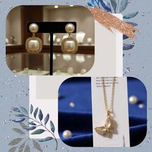 Pearl Earrings & Butterfly Necklace Set