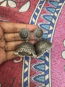 Oxidised Silver Jhumka Earrings