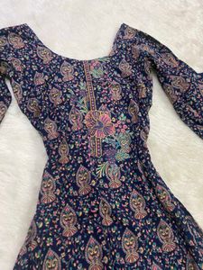 Deep Navy Blue Printed Kurti &amp; Pants Set