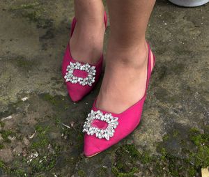 Stunning Fuchsia Slingback Heels with Embellishmen