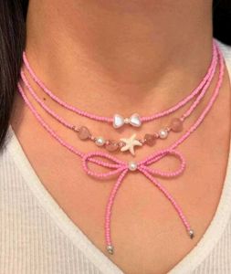 Pink Beaded Choker Necklace Set