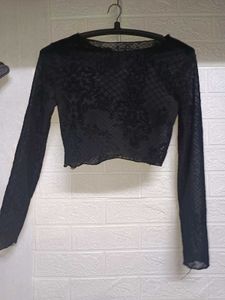 Sheer Black Long Sleeve Crop Top