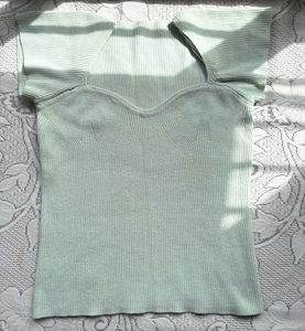 Cute Ribbed Square Neck Top