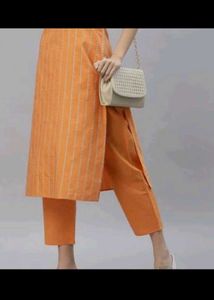 Vibrant Orange Striped pure cotton Kurta sets