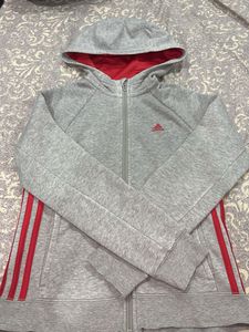 Adidas Grey Zip Hoodie with Red Accents