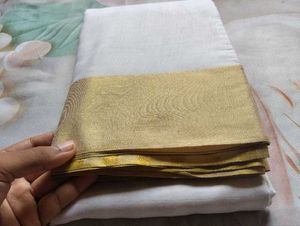 Elegant White Saree with Gold Border