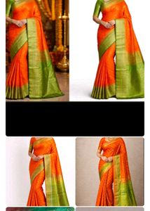 Vibrant Orange & Green Silk Saree