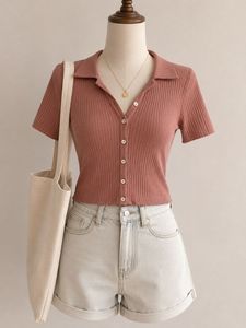 Ribbed Polo Neck Crop Top