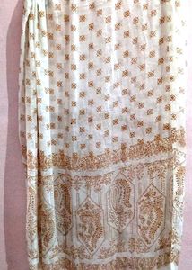 Elegant White &amp; Brown Printed Dupatta