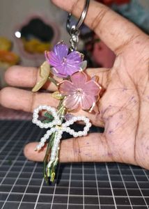flower bouquet key chain with Pearl Bow