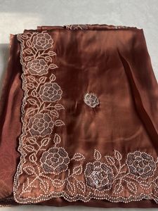 Elegant Brown Saree with Embellished Blouse