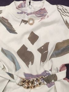 Abstract Print Belted Dress