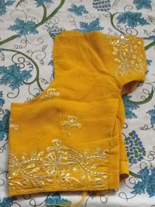 Yellow Embroidered Saree Blouse