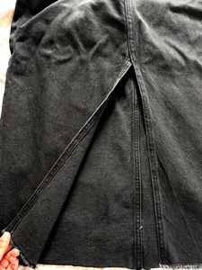 Mango Black Denim Midi Skirt with High Slit