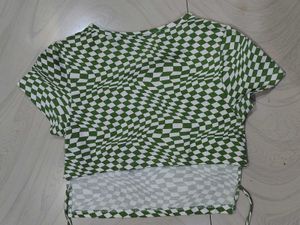 Green &amp; White Checkered Cropped Top